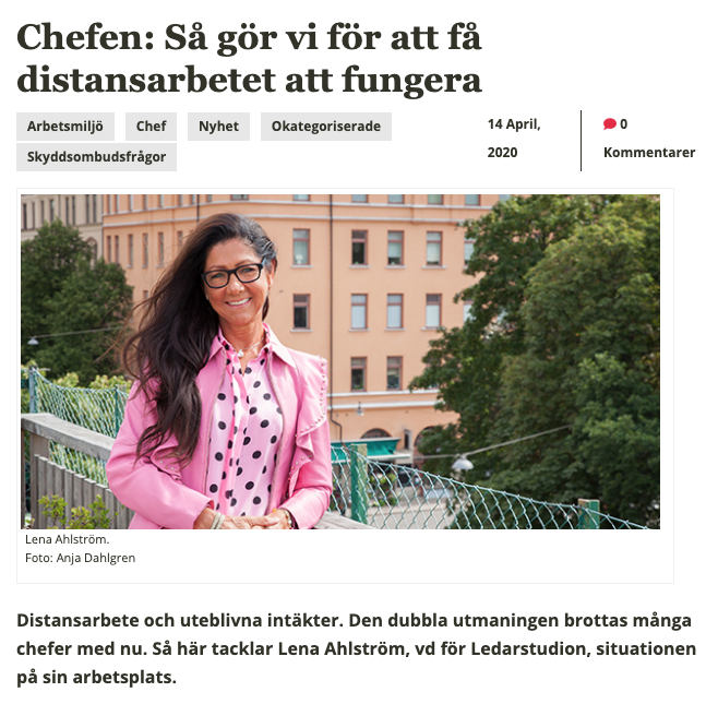 Publicering av intervju med Lena Ahsltröm, VD på Ledarstudion.